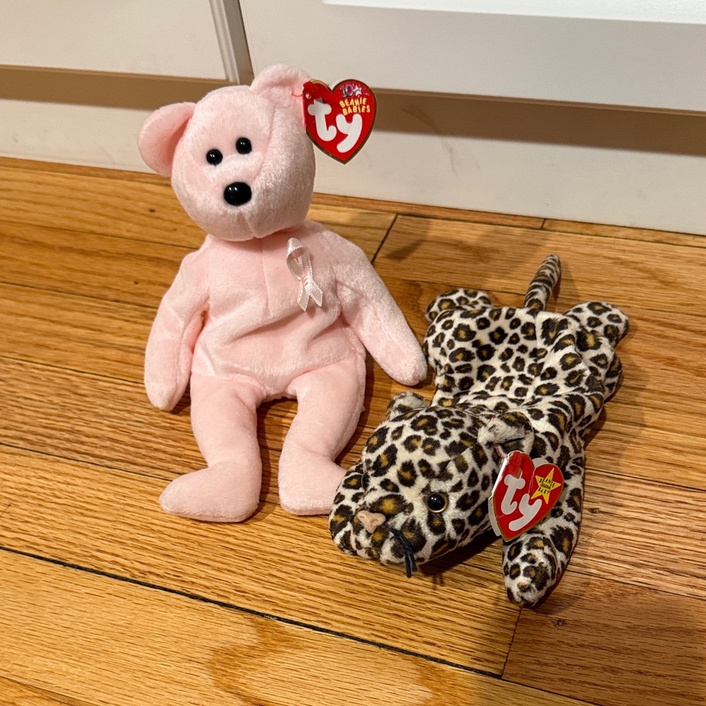 Ty Pink Bear and Leopard Plush Duo